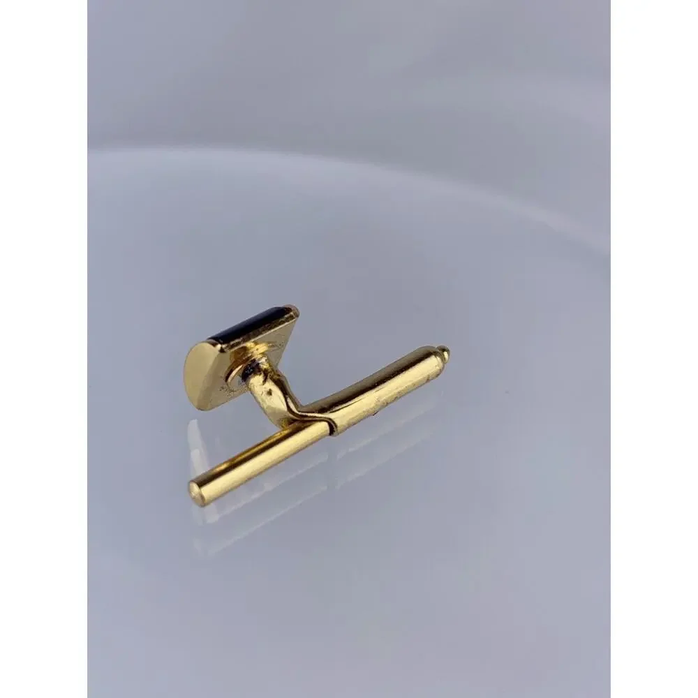 Single Curved Onyx 10k Gold Plated Tuxedo Shirt Dress Stud Rectangle Vintage O1